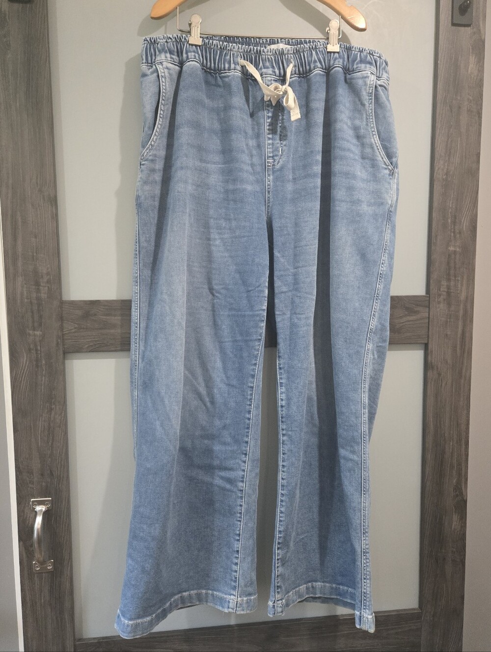 Lane Bryant Wide Leg Pull On Jeans Drawstring Denim Size 18